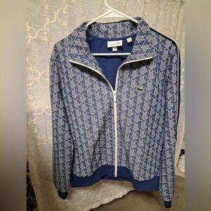 LACOSTE PARIS MONOGRAM SWEATSHIRT TRACK JACKET NAVY MENS SIZE LARGE